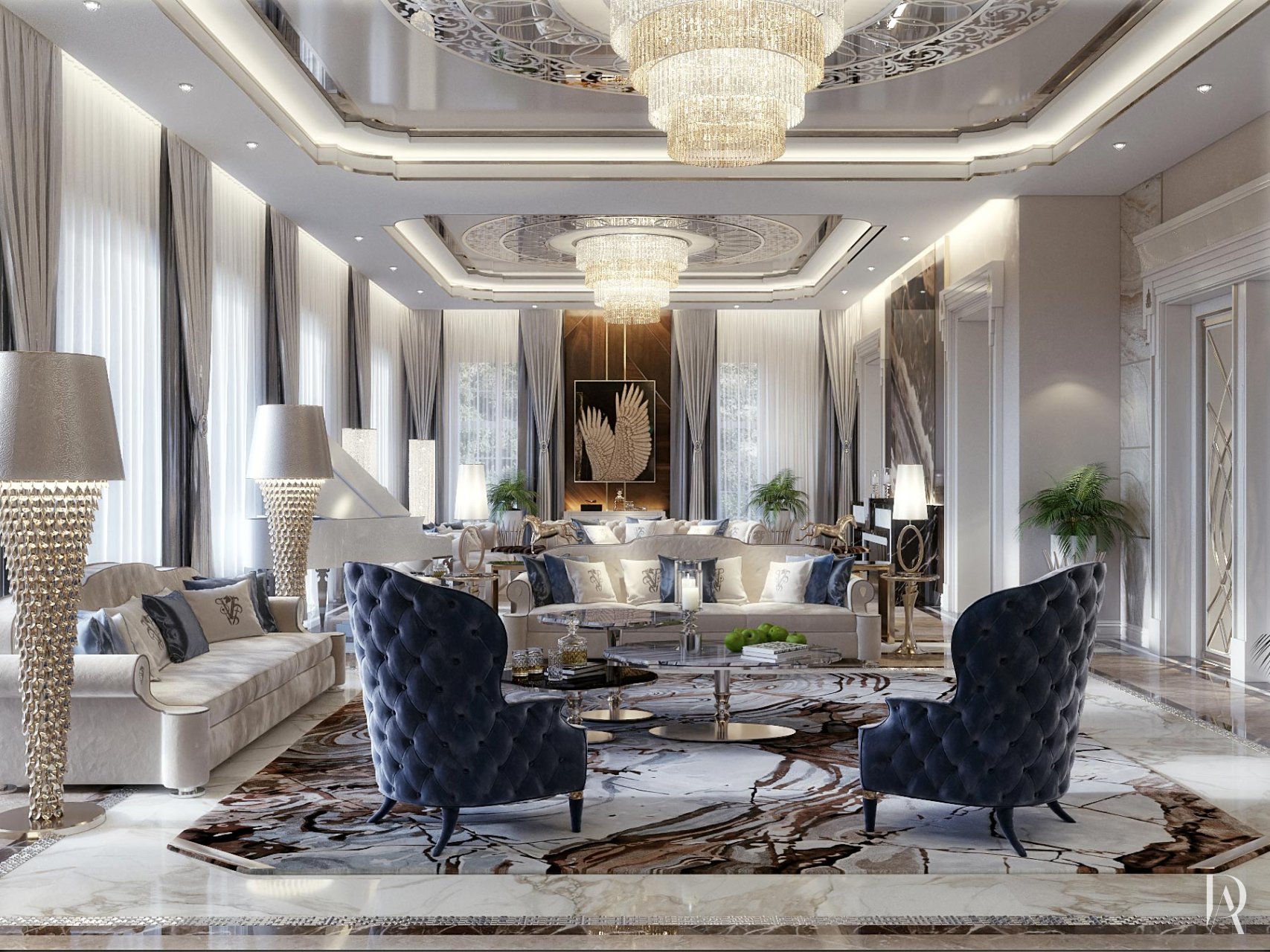 Дизайн загородного дома 1600 м²: Арт-деко интерьер. Фото 1
